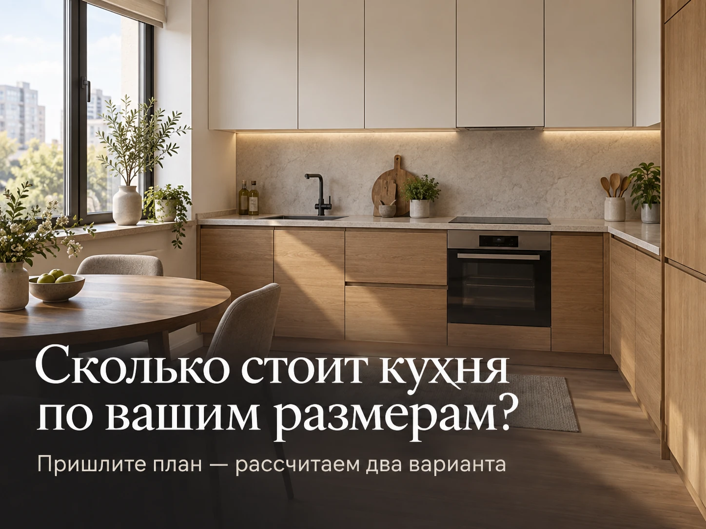 Пример объявления кухни с предложением прислать план и получить два варианта расчёта