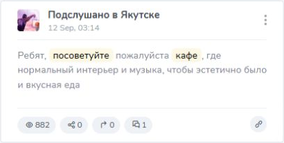 Настоящая просьба посоветовать кафе в выдаче TGStat