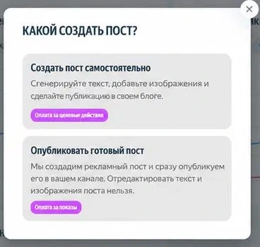 Два варианта публикации в ПроБлогере: свой пост с оплатой за действия и готовый пост с оплатой за показы