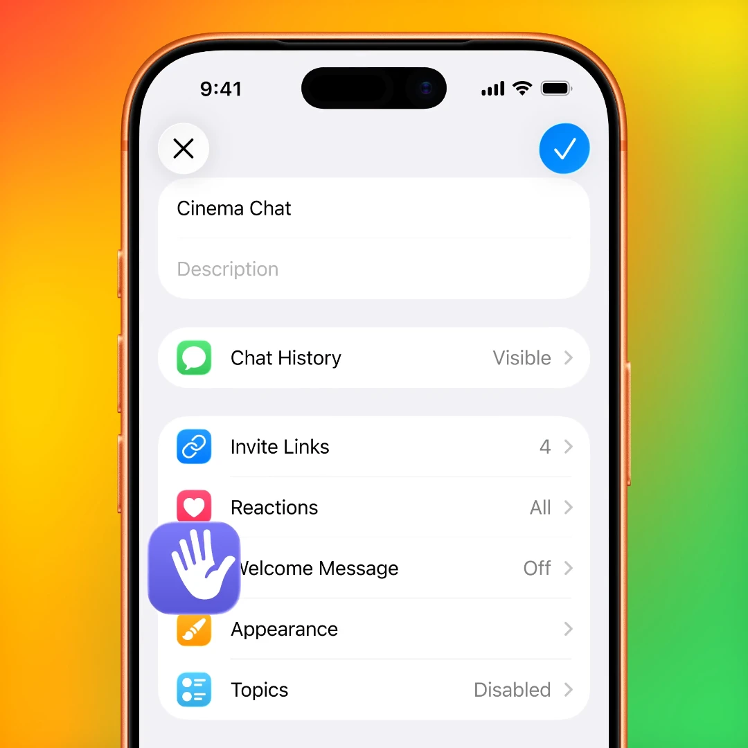 Пункт Welcome Message в настройках группы: кадр официальной демонстрации Telegram