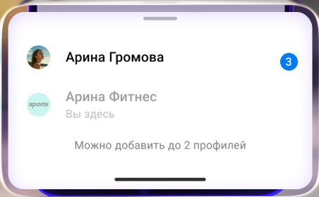 Два профиля в меню MAX; активный отмечен подписью «Вы здесь»